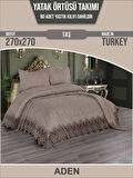 Aden Çift Kişilik Fransız Dantelli Şönil Yatak Örtüsü 260x260 (Taş)