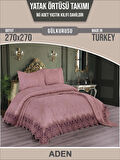 Aden Çift Kişilik Fransız Dantelli Şönil Yatak Örtüsü 260x260 (Gül Kurusu)