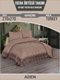 Aden Çift Kişilik Fransız Dantelli Şönil Yatak Örtüsü 260x260 (Kapuçino)