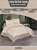 Aden Çift Kişilik Fransız Dantelli Şönil Yatak Örtüsü 260x260 (Krem)