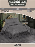 Aden Çift Kişilik Fransız Dantelli Şönil Yatak Örtüsü 260x260 (Gri)