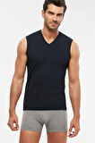 Erkek Penye Likra Compact V-yaka Kolsuz Atlet 6 Lı 2beyaz-2siyah-2lacivert S-2xl