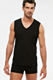 Erkek Penye V-yaka Kolsuz Atlet 6 Lı Siyah S-2xl %100 Pamuk