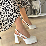 Mety Beyaz Cilt Topuklu Ayakkabı