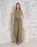 Broşlu yelek pantolon takım haki s255821