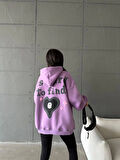 3 iplik şardonlu oversize compact true baskılı sweat mor