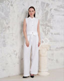 Broşlu yelek pantolon takım beyaz s255821