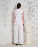 Broşlu yelek pantolon takım beyaz s255821