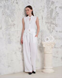 Broşlu yelek pantolon takım beyaz s255821