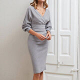 Kruvaze şardonlu etekli takım gri