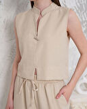 Broşlu yelek pantolon takım bej s255821