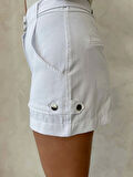 Kemer detaylı gabardin şort beyaz s25289