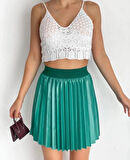 Lastikli piliseli lak etek yeşil s23901