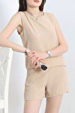 Şortlu Ayrobin takım bej