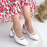 Jecci Beyaz Cilt Topuklu Ayakkabı