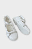 Hafif Taban Cırtlı Taşlı Kız Çocuk Babet Ayakkabı BEYAZ