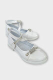 Hafif Taban Cırtlı Taşlı Kız Çocuk Babet Ayakkabı BEYAZ