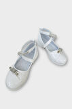 Hafif Taban Cırtlı Taşlı Kız Çocuk Babet Ayakkabı BEYAZ