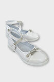 Hafif Taban Cırtlı Taşlı Kız Çocuk Babet Ayakkabı BEYAZ