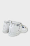 Hafif Taban Cırtlı Taşlı Kız Çocuk Babet Ayakkabı BEYAZ