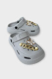 Çocuk Taşlı  Cross Terlik Bahçe Plaj Sahil Havuz Terliği GRİ