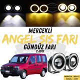 Fiat Doblo D1 2000-2005 Uyumlu Üniversal Mercekli Angel Sis Farı Metal Su Geçirmez 76 mm Sarı Halkalı Gündüz Farı Angel Eyes 2 Adet