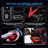 Avapow E5 Pro 12000mAh 2000A Jump Starter Taşınabilir Akü Takviye Kiti (Powerbank + LCD + LED Işık)  