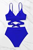 Angelsin V Kesim Bikini Altlı Bel Kuşak Detaylı Bikini Takım Saks