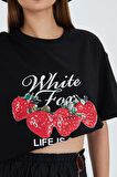 White Fox  Life  Is Sweat Baskılı Bisiklet Yaka T-shirt Kadın