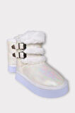 İçi Kürklü Çift Kemerli Kalın Taban Kız Çocuk Bot BEYAZ