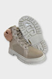 Ayıcıklı Fermuarlı Soğuk Geçirmez Günlük Kız Çocuk Botu BEJ
