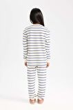 DeFacto Kız Çocuk Pijama Takım Çizgili Uzun Kollu Üst Beli Lastikli Uzun Alt D7747A824WNER85