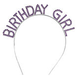 Periboia Mor Renk Kristal Taşlı Parlak Birthday Girl Yazılı Taç