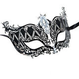Periboia Kristal Gümüş Taşlı Siyah Lazer Kesim Metal Lüks Maske