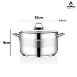 Amboss Saphire Paslanmaz Çelik 16 cm Cam Kapaklı Derin Tencere