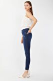 Kadın Skinny Fit Esnek Pantolon Koyu Mavi