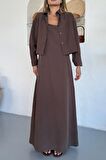 Ciela Kadın Askılı Bolero Maxi Kahverengi Elbise Takım – Yazlık Modal Rahatlık ve Zarif Şıklık