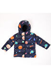 Spor Kız Çocuk Polarlı Kapüşonlu Gezegen Yıldız Desenli Şişme Mont Parka