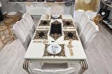33x40 cm Dikdörtgen Siyah Gold Silinebilir Desenli Runner Amerikan Servis Takımı 6 Kişilik