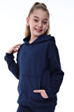 Basic Kapüşonlu Şardonlu Kanguru Cep Detaylı Çocuk Sweatshirt 3-10 Yaş Lacivert