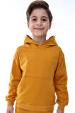 Basic Kapüşonlu Şardonlu Kanguru Cep Detaylı Çocuk Sweatshirt 3-10 Yaş Pudra