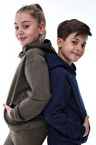 Basic Kapüşonlu Şardonlu Kanguru Cep Detaylı Çocuk Sweatshirt 3-10 Yaş Pudra