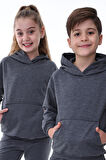 Basic Kapüşonlu Şardonlu Kanguru Cep Detaylı Çocuk Sweatshirt 3-10 Yaş Pudra