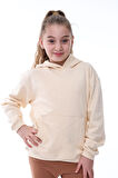 Basic Kapüşonlu Şardonlu Kanguru Cep Detaylı Çocuk Sweatshirt 3-10 Yaş Pudra