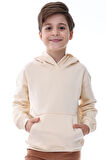 Basic Kapüşonlu Şardonlu Kanguru Cep Detaylı Çocuk Sweatshirt 3-10 Yaş Pudra