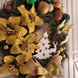 Yılbaşı Lüx Işıklı Kapı Süsü Çelenk Yeni Yıl Ev Dekorasyonu Duvar Dekoru Noel Hediyelik Gold (35 Cm)