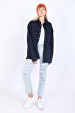 Kadın Oversize Jean Gömlek Lacivert