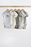 Next Baby % 100 Pamuklu Gri Balina Desenli Kısa Kollu 5’li Body Zıbın Set