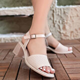 Laera Bej Cilt Topuklu Sandalet