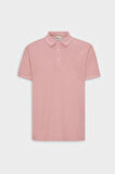 Erkek Çekmeyen Pamuklu Kumaş Slim Fit Dar Kesim Pembe-Beyaz Kıvrılmaz Polo Yaka Tişört